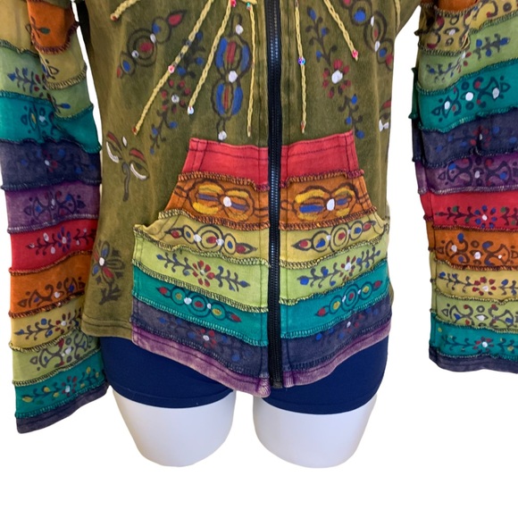 Rising International Rainbow Accented Embroidered Painted Hoodie - Picture 3 of 4